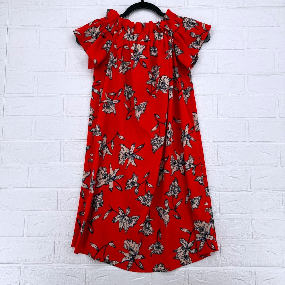 Atmosphere Floral Mini Dress Women Size 2 Red Off Shoulder Ruffle Shift Summer